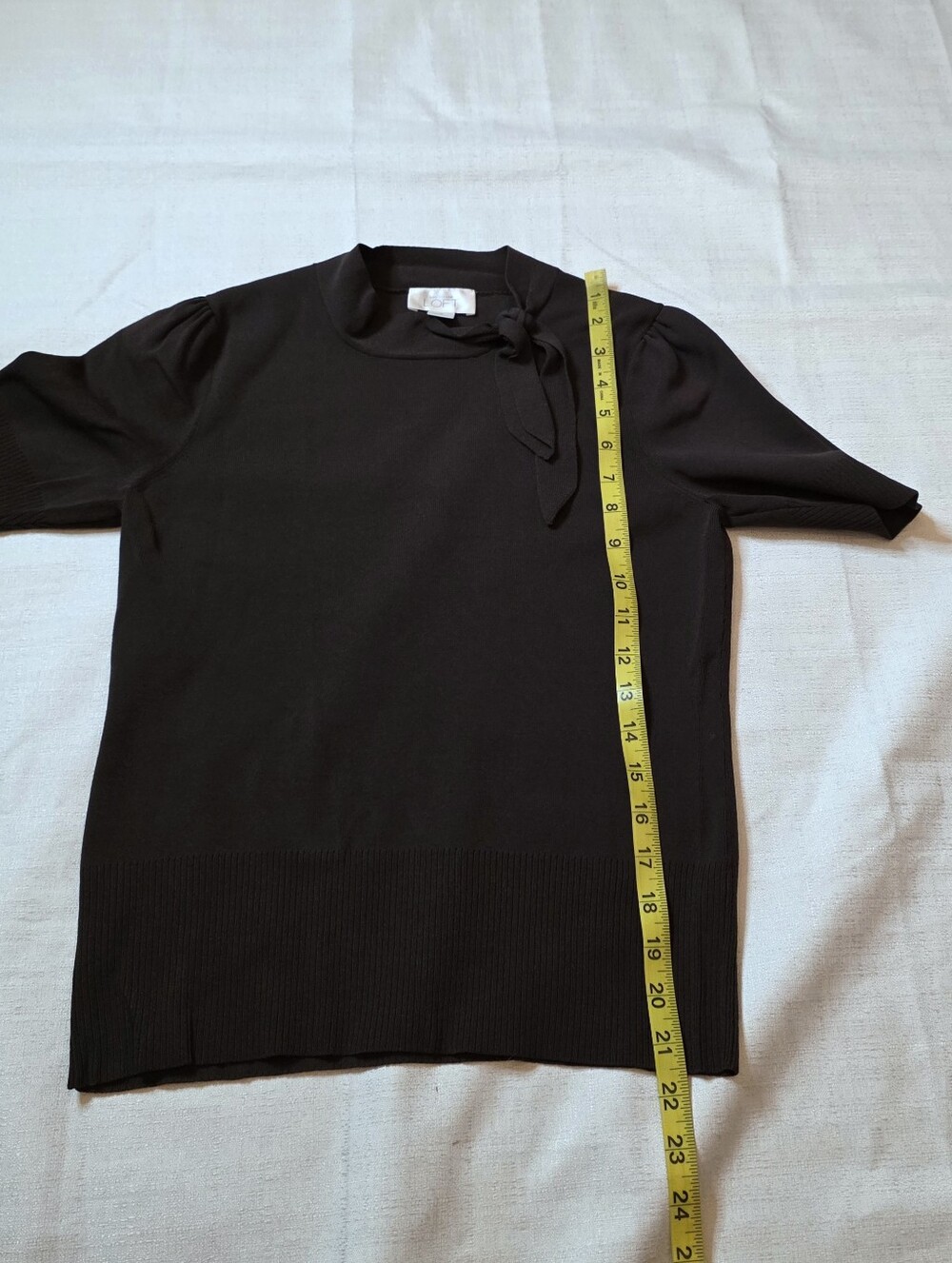 LOFT Brown Short Sleeve Mock Neck Tie Sweater Knit Top Size Small Dark Academia - Picture 2 of 9